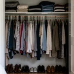 Closet filled with clothes before decluttering