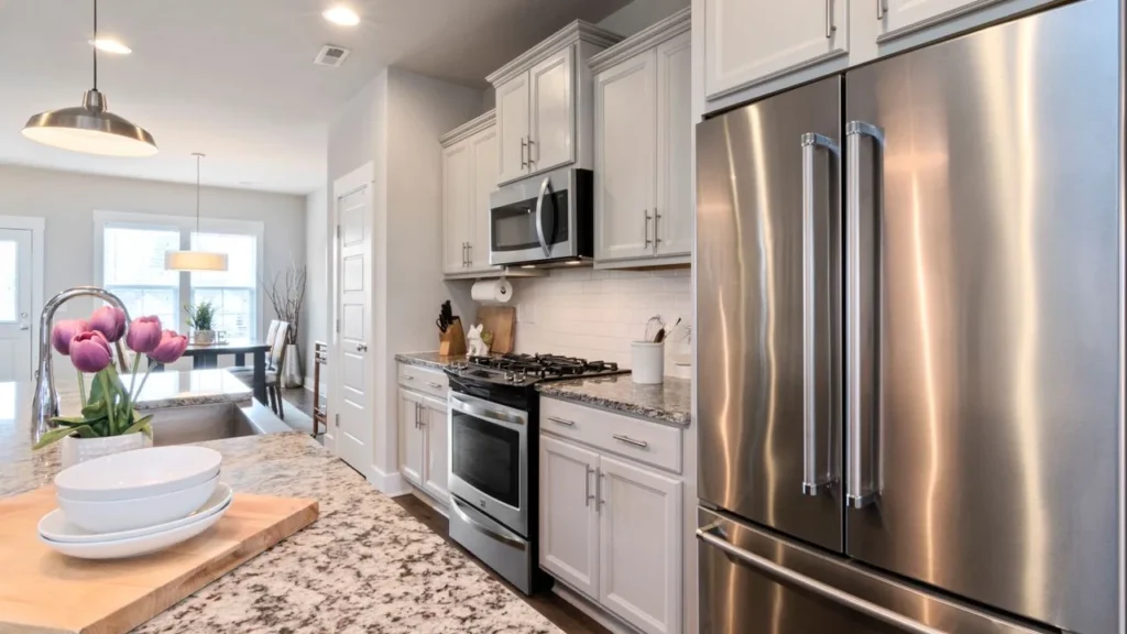 Stainless steel kitchen sink in a bright modern kitchen