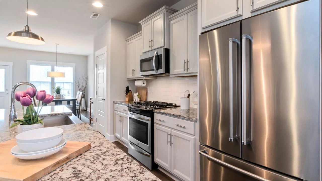 Stainless steel kitchen sink in a bright modern kitchen