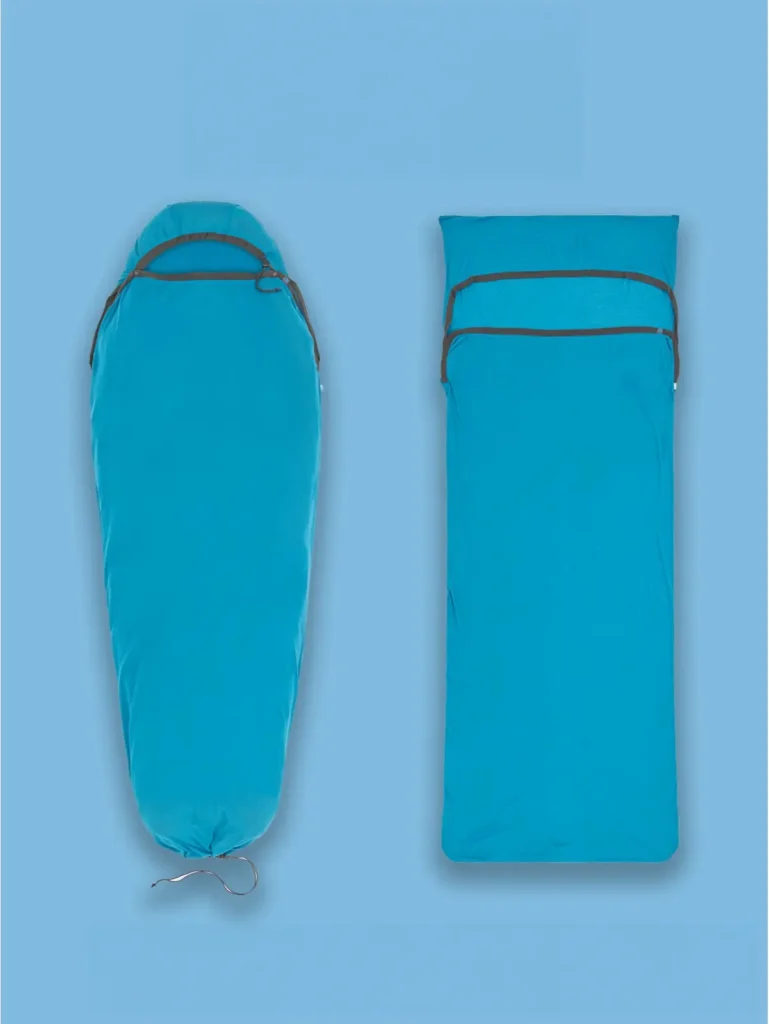 Mummy and rectangular sleeping bag liners shown side by side